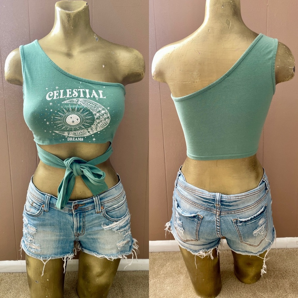 Fashion Nova Celestial Uni Shoulder Tie Detail CROP TOP Size Small